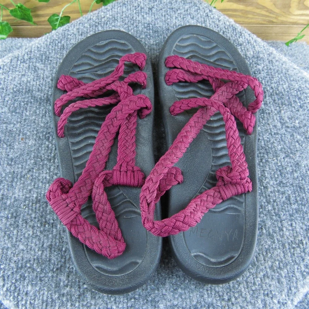 Megnya‎  Women Strappy Sandal Shoes Red Fabric Size 10 Medium
